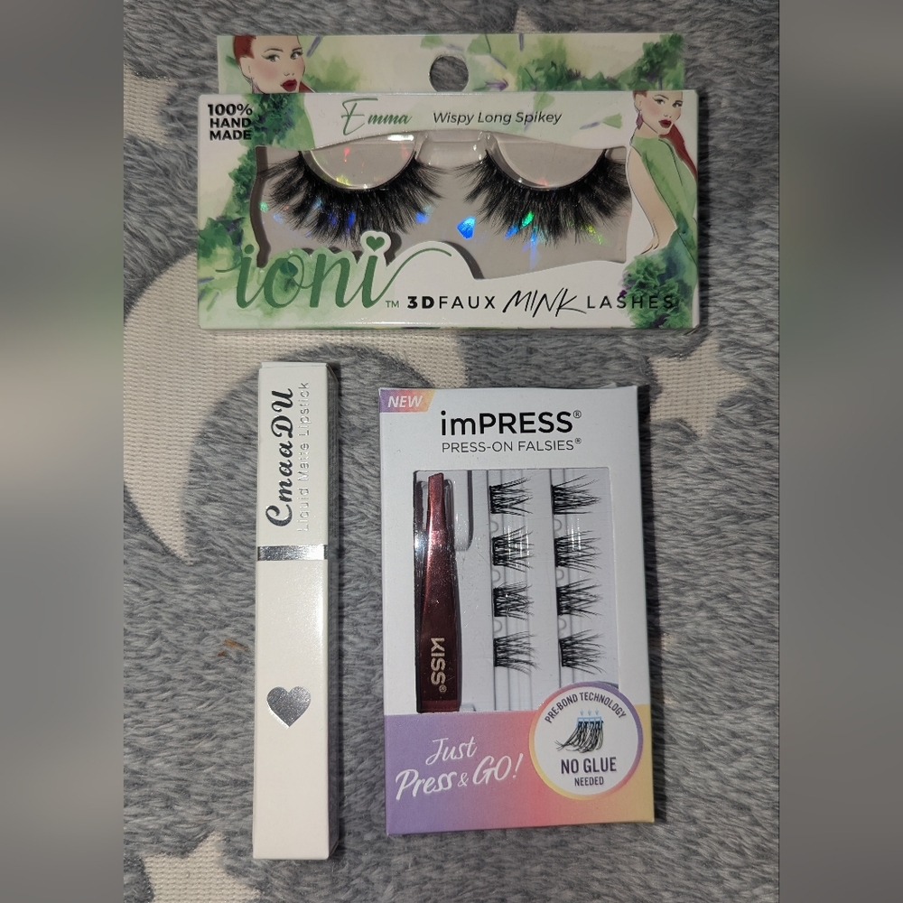 New *Sealed* Eyelash extensions, Faux Lashes, and Matte lipstick tube.